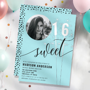 Turquoise Sparkler Sweet 16 Birthday Photo