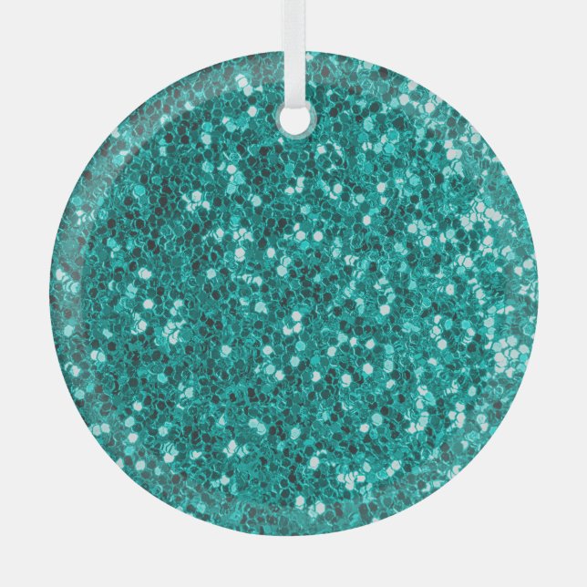 Turquoise Sparkles: Bright Close-Up Foundation Glass Tree Decoration (Front)
