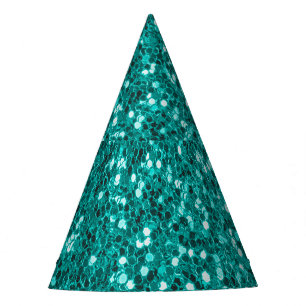 Turquoise Sparkles: Bright Close-Up Foundation Party Hat