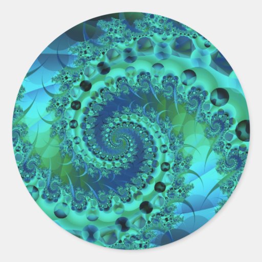 Image of Turquoise Spiral Shell Fractal Classic Round Sticker