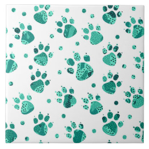 Turquoise Spotted Paws Tile