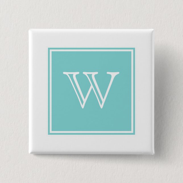 Turquoise Square Monogram Button (Front)