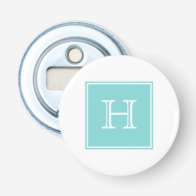 Turquoise Square Monogram Magnet Bottle Opener (Front)