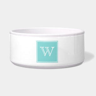 Turquoise Square Monogram Pet Bowl