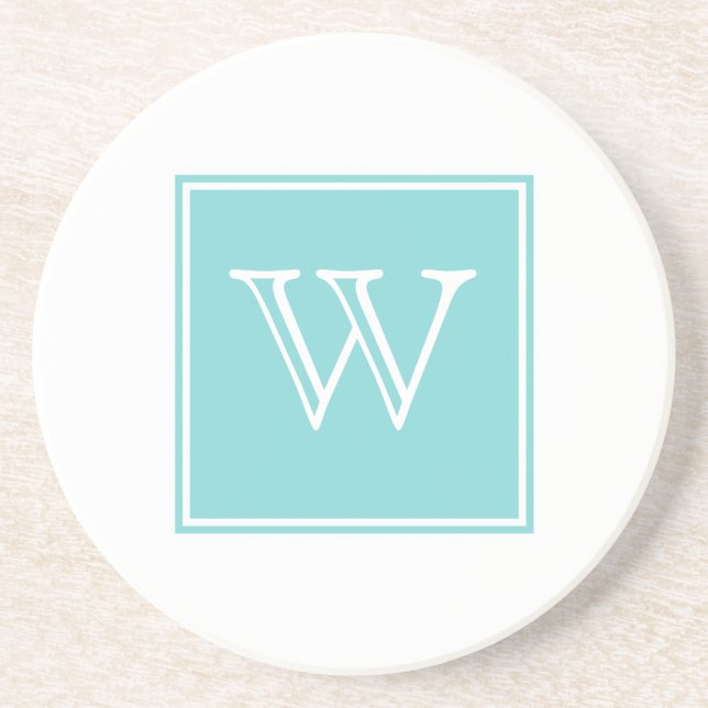 Turquoise Square Monogram Sandstone Coaster (Front)