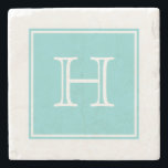 Turquoise Square Monogram Stone Coaster<br><div class="desc">Add your initials or other text to customise this simple and modern Square Monogram Stone Coaster in turquoise and white. This trendy and chic coaster would make a perfect gift.</div>