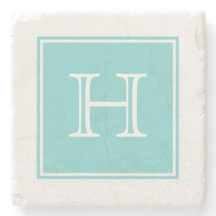 Turquoise Square Monogram Stone Coaster