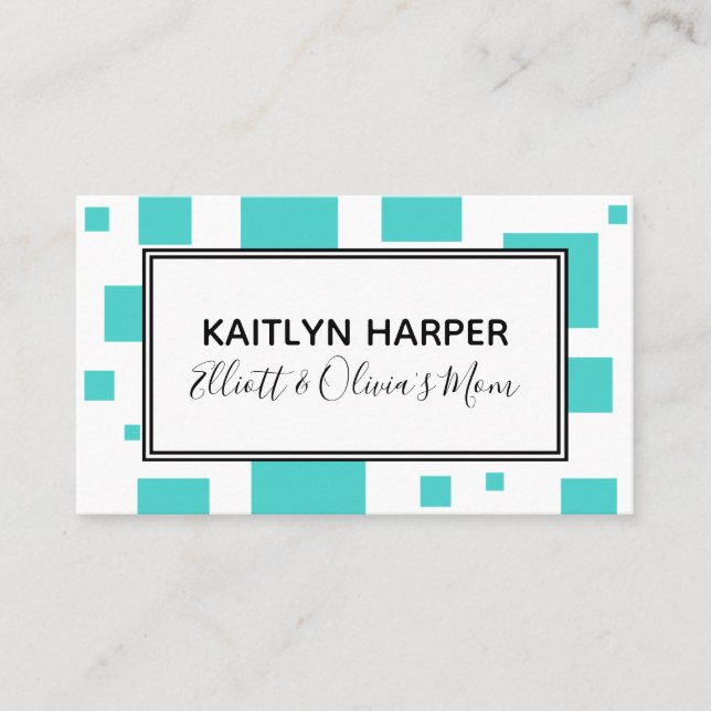 Turquoise Squares Mummy Play Date Calling Card (Front)
