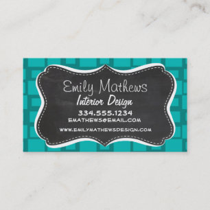 Turquoise Squares; Vintage Chalkboard Business Card