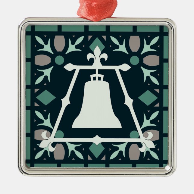 Turquoise Stained Glass Fleur Raincross Design Metal Tree Decoration (Front)