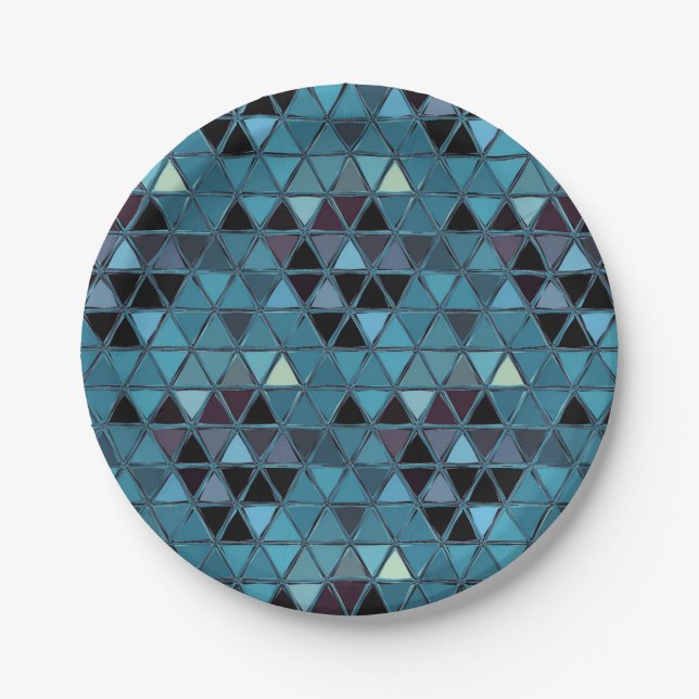 Turquoise Stained Glass Mosaic Southwest Paper Plate (Front)