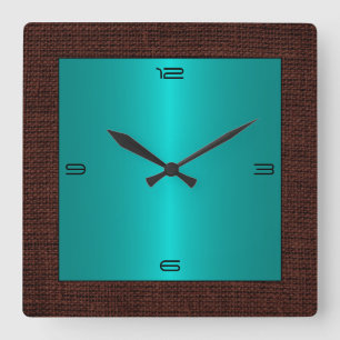 Turquoise Stainless Steel Modern Burlap Border Square Wall Clock