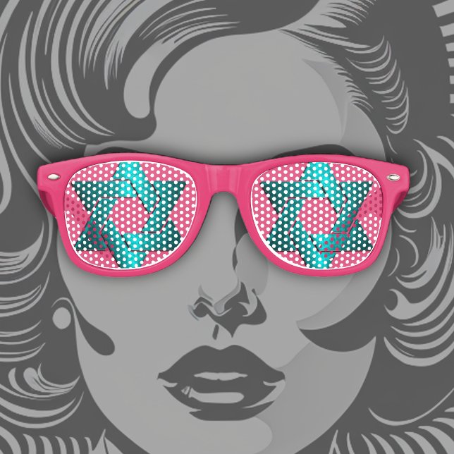 Turquoise Star of David Bat Mitzvah Retro Sunglasses (Creator Uploaded)