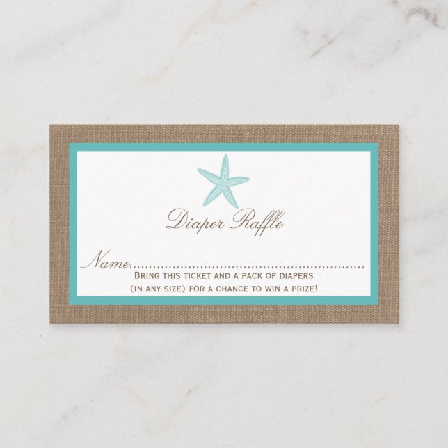 Turquoise Starfish Beach Baby Shower Diaper Raffle Enclosure Card (Front)