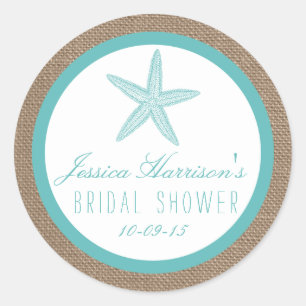 Turquoise Starfish Beach Bridal Shower Stickers