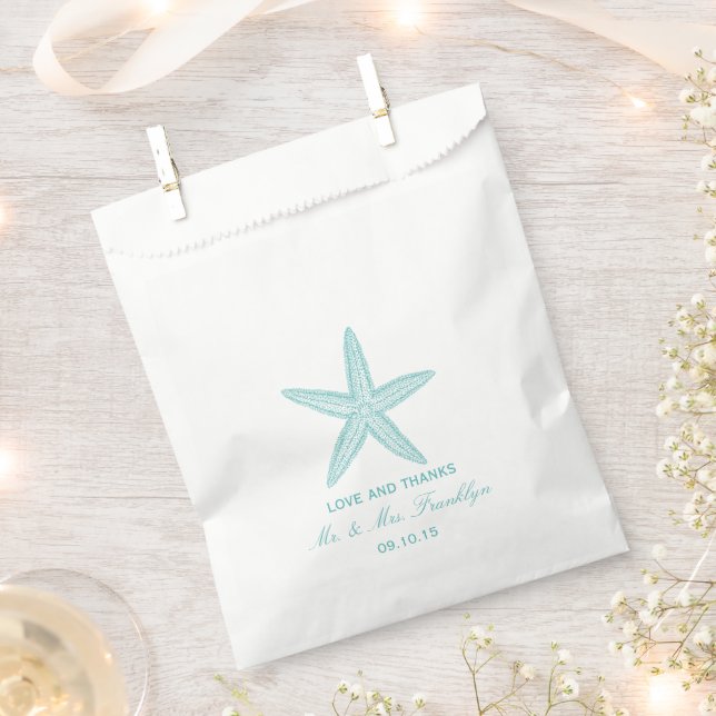 Turquoise Starfish Beach Wedding Favour Bag (Clipped)