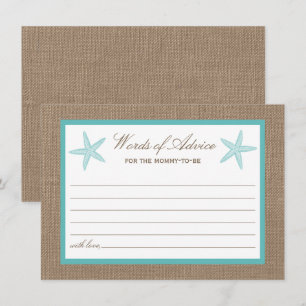 Turquoise Starfish Burlap Beach Baby Shower Advice Card