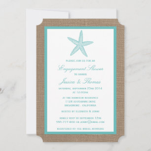 Turquoise Starfish Burlap Beach Engagement Shower Invitation