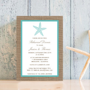 Turquoise Starfish Burlap Beach Rehearsal Dinner Invitation