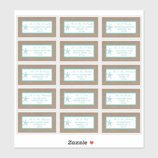 Turquoise Starfish Burlap Beach Wedding Collection (Sheet)