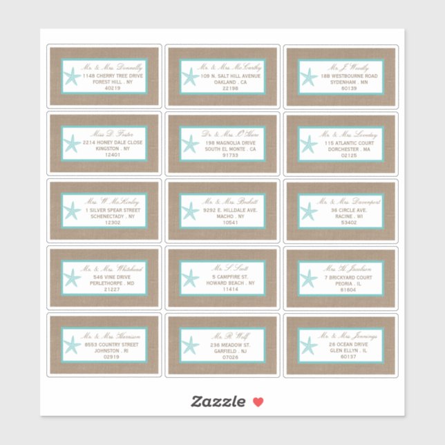 Turquoise Starfish Burlap Beach Wedding Collection (Sheet)
