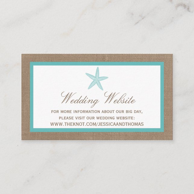 Turquoise Starfish Burlap Beach Wedding Collection Enclosure Card (Front)