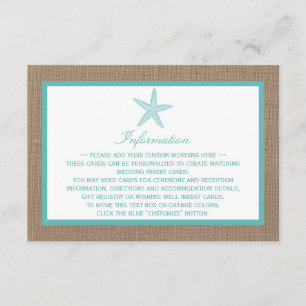 Turquoise Starfish Burlap Beach Wedding Collection Enclosure Card