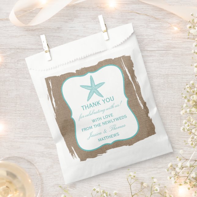 Turquoise Starfish Burlap Beach Wedding Collection Favour Bags (Clipped)