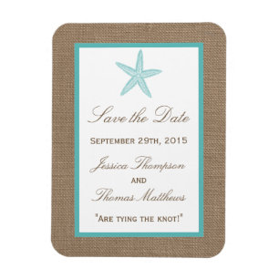 Turquoise Starfish Burlap Beach Wedding Collection Magnet