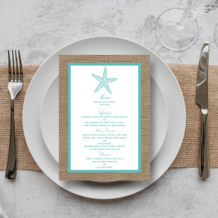 Turquoise Starfish Burlap Beach Wedding Collection Menu