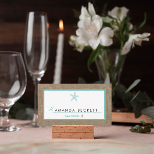 Turquoise Starfish Burlap Beach Wedding Collection Place Card