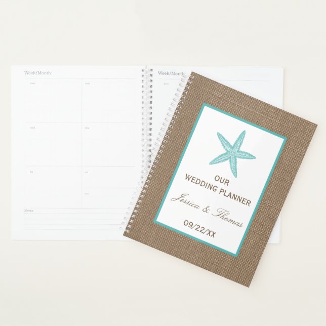 Turquoise Starfish Burlap Beach Wedding Collection Planner (Display)