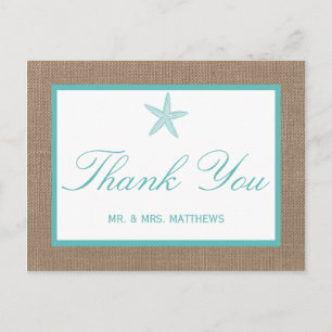 Turquoise Starfish Burlap Beach Wedding Collection Postcard