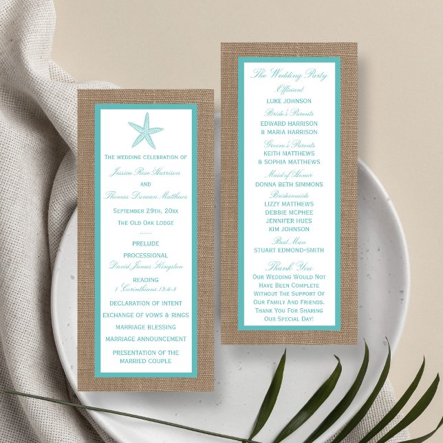 Turquoise Starfish Burlap Beach Wedding Collection Programme (Creator Uploaded)