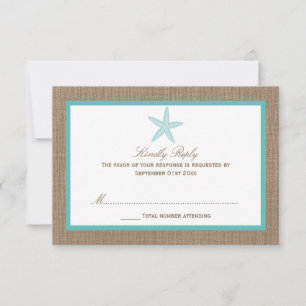 Turquoise Starfish Burlap Beach Wedding Collection RSVP Card