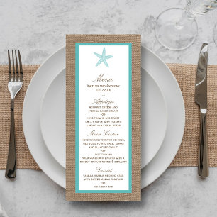 Turquoise Starfish Burlap Beach Wedding Menu