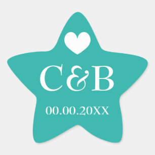 Turquoise starfish monogram wedding favour sticker