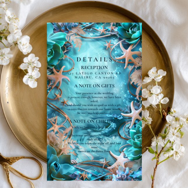 Turquoise Starfish Ocean Wedding Enclosure Card (Creator Uploaded)