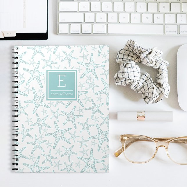 Turquoise Starfish Pattern Personalised Notebook (Creator Uploaded)