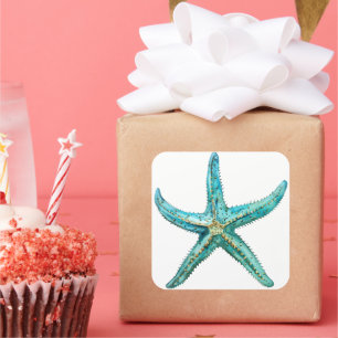 Turquoise starfish Square Sticker