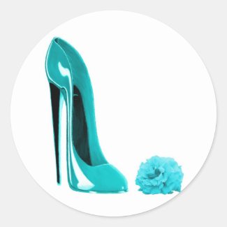 Turquoise Stiletto Shoe and Rose Classic Round Sticker