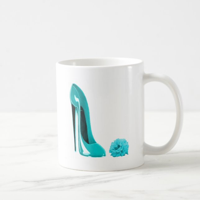 Turquoise Stiletto Shoe and Rose Coffee Mug (Right)
