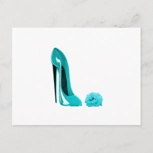 Turquoise Stiletto Shoe and Rose Postcard