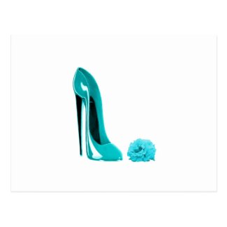 Turquoise Stiletto Shoe and Rose Postcard