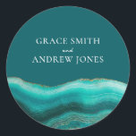 Turquoise Stone Agate Marble Wedding Classic Round Sticker<br><div class="desc">Minimalist wedding stickers featuring turquoise agate marble stone background and simple chic graphic design.</div>