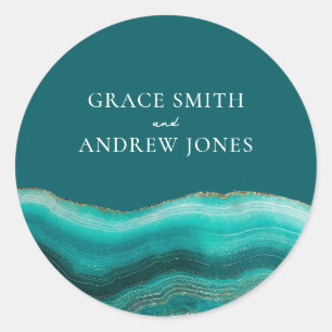 Turquoise Stone Agate Marble Wedding Classic Round Sticker