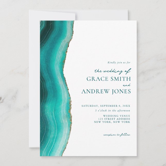 Turquoise Stone Agate Marble Wedding Invitation (Front)