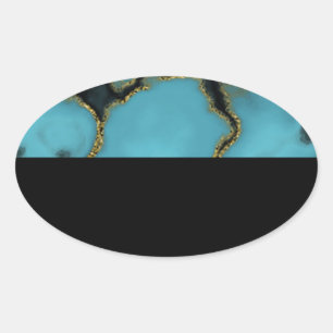 Turquoise Stone Gold and Black Oval Sticker
