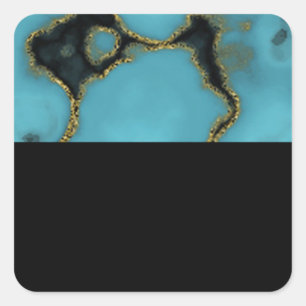 Turquoise Stone Gold and Black Square Sticker