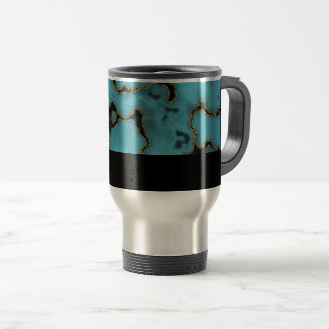 Turquoise Stone Gold and Black Travel Mug (Front Right)